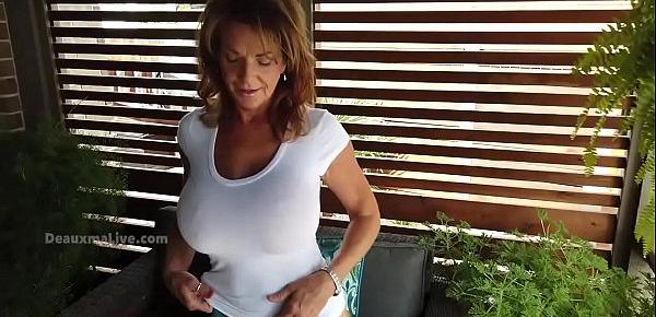  Deauxma in teal panties playing with her dildo